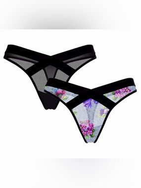 NWT - Mesh Strappy Thong Underwear Panties, 2 Pack